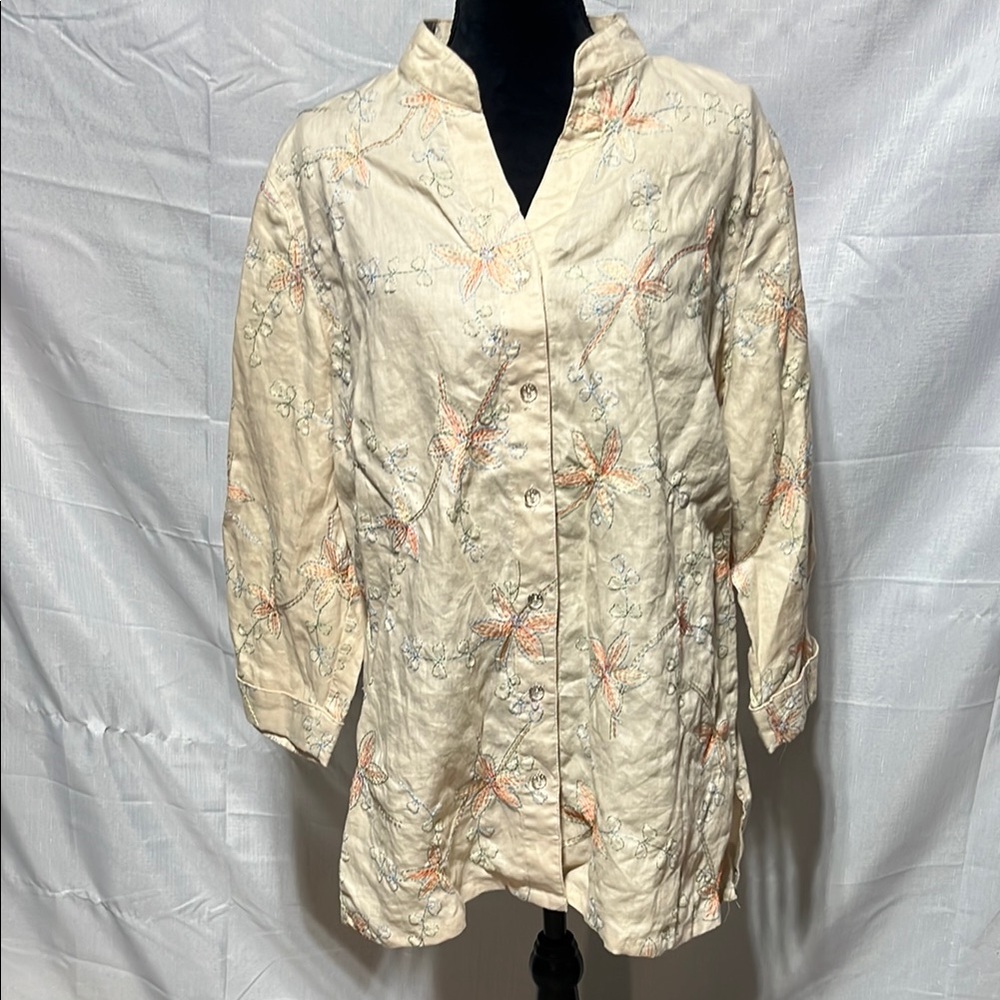 Deane & White Linen Embroidered Top NWOT